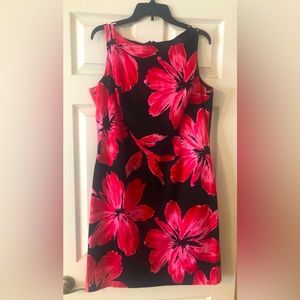 Pink & Black Sleeveless Dress w Large Floral Print